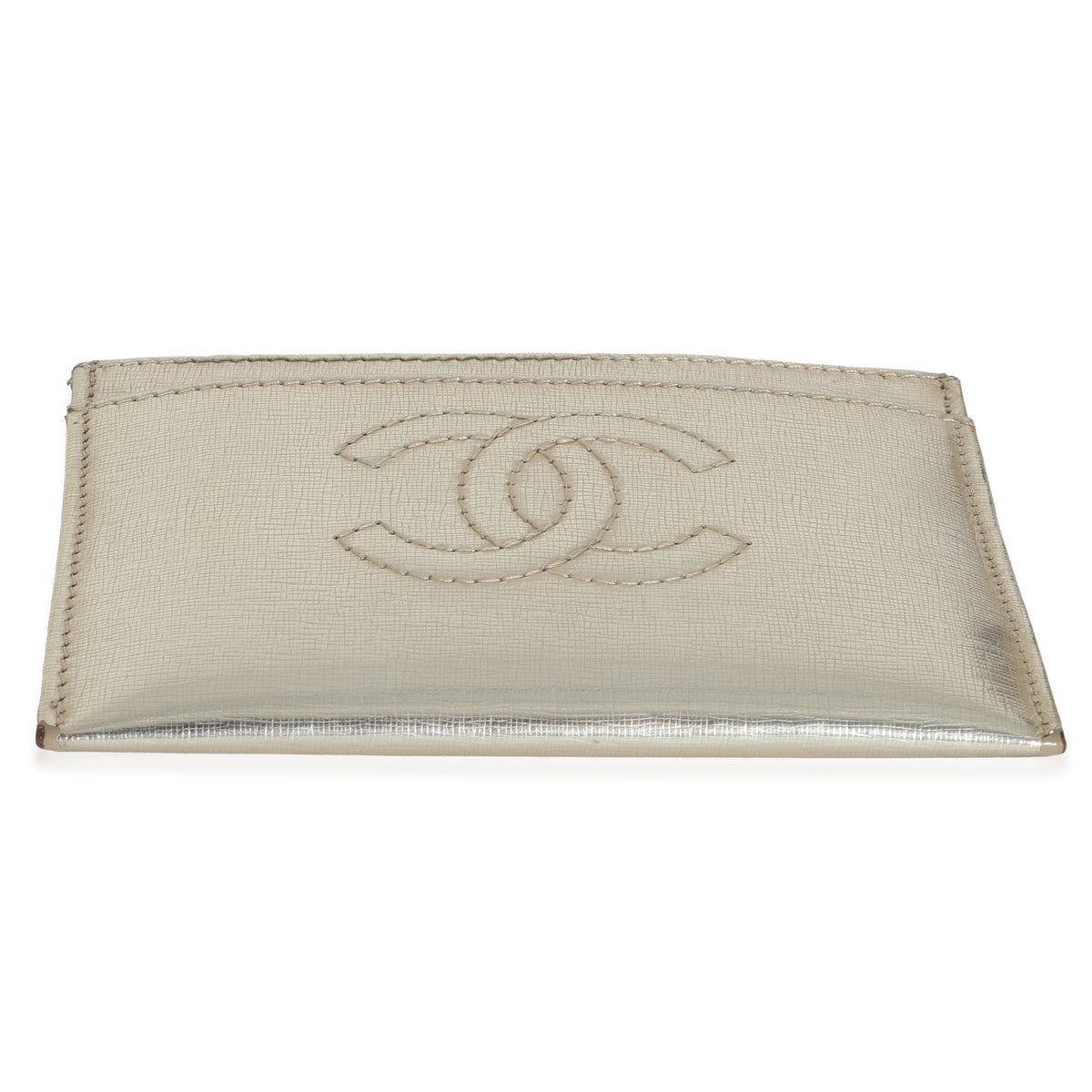 Silver Metallic Calfskin CC Card Holder