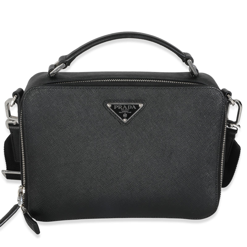 Prada Black Saffiano Medium Brique Crossbody Bag Handbag fv