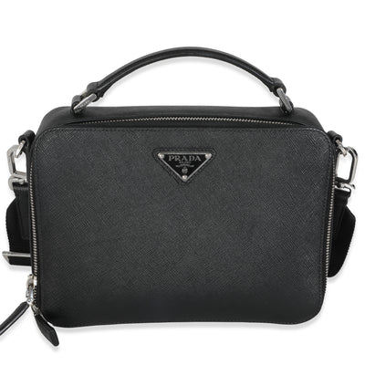 Prada Black Saffiano Medium Brique Crossbody Bag Handbag fv