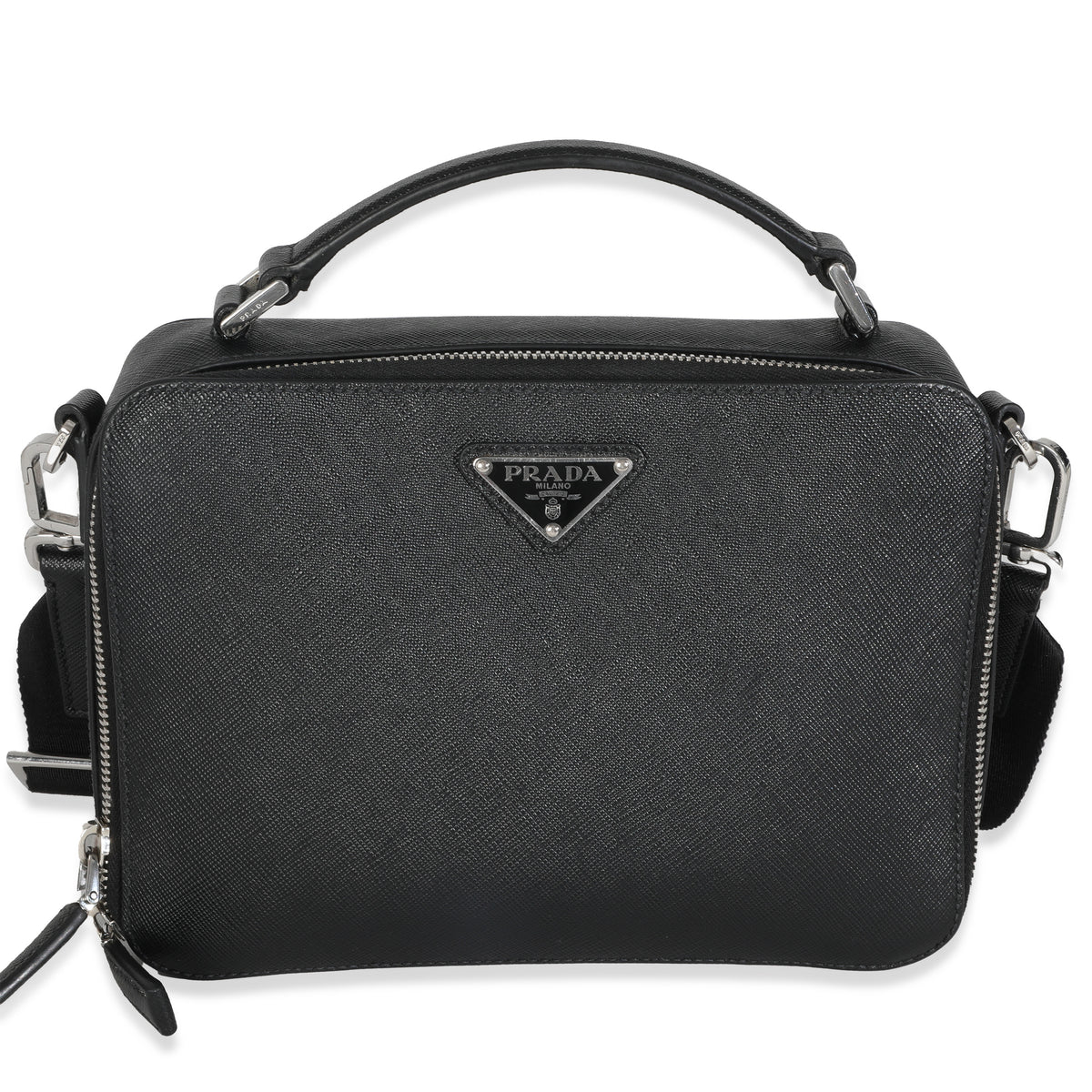 Prada Black Saffiano Medium Brique Crossbody Bag Handbag fv