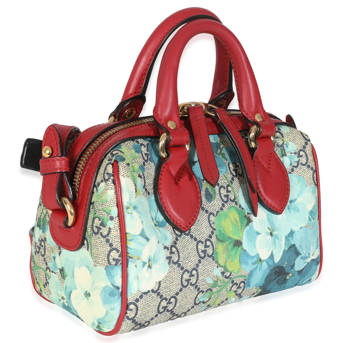 Blue Beige GG Supreme Monogram Blooms Mini Boston