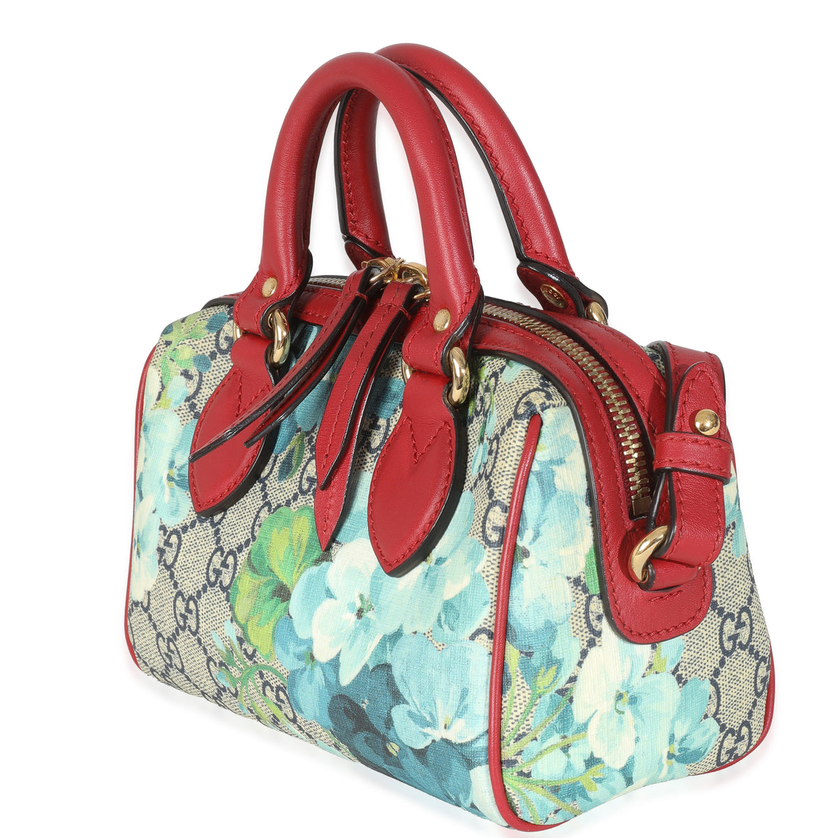 Blue Beige GG Supreme Monogram Blooms Mini Boston