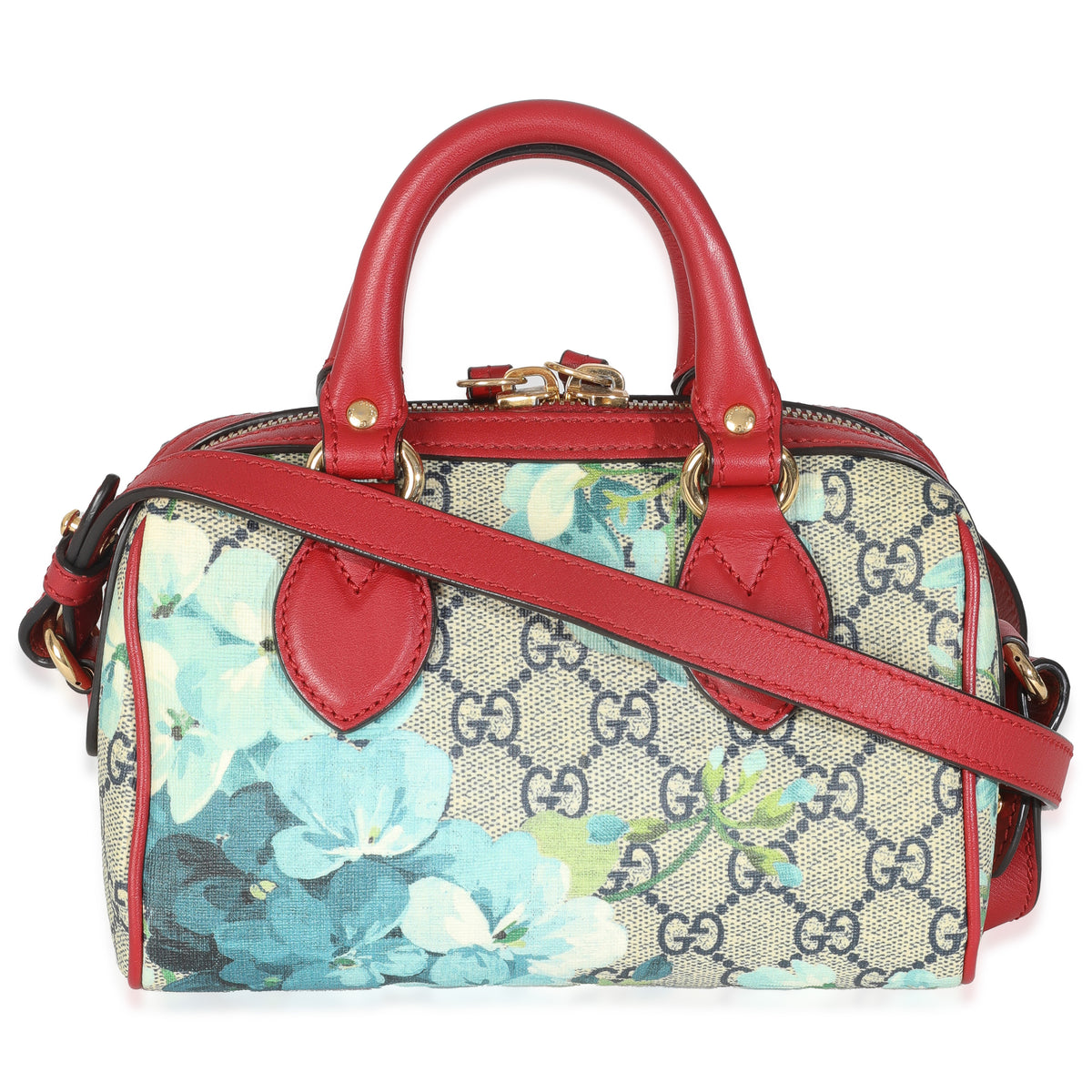 Blue Beige GG Supreme Monogram Blooms Mini Boston