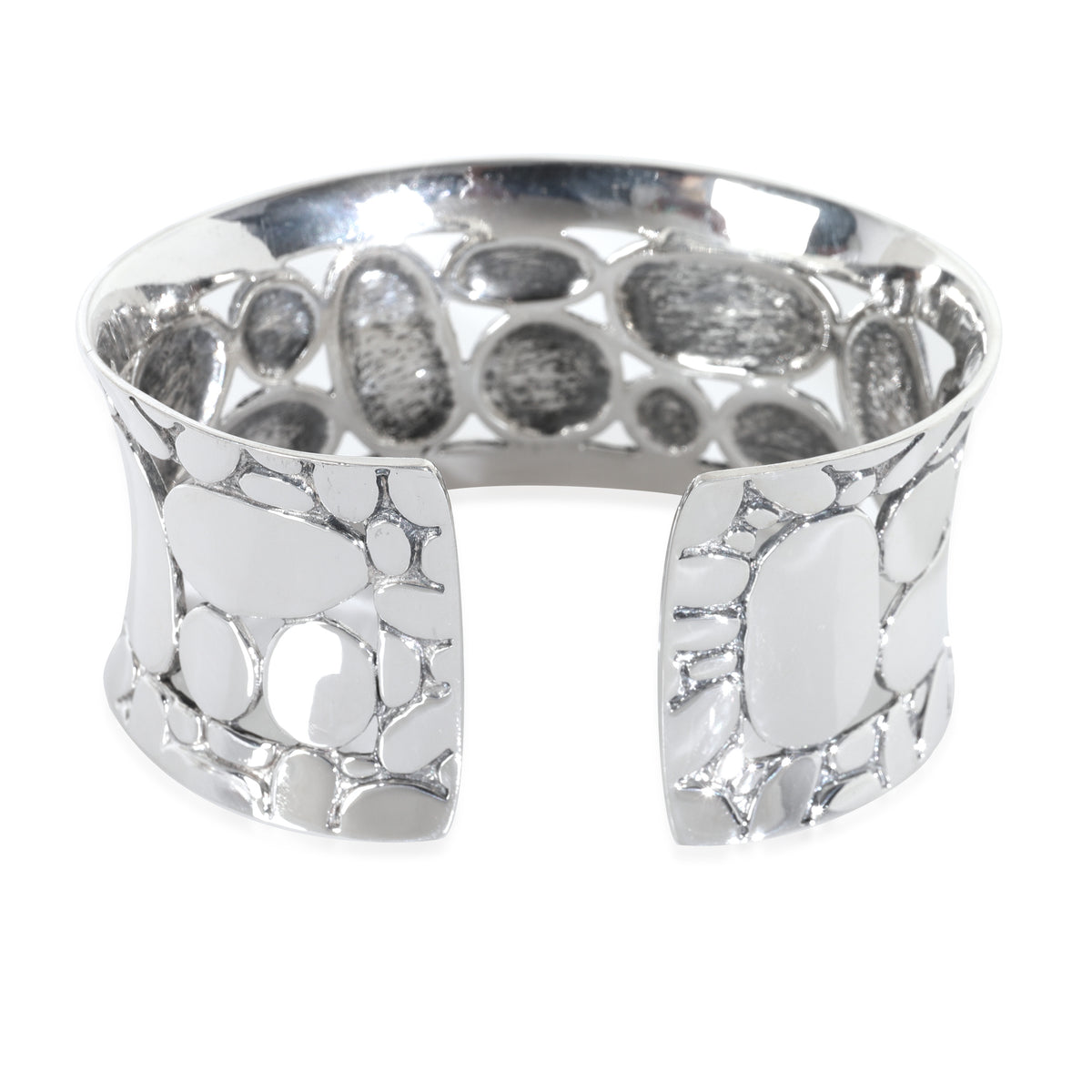 Sterling Silver  Kali Pebble Wide Cuff Bracelet