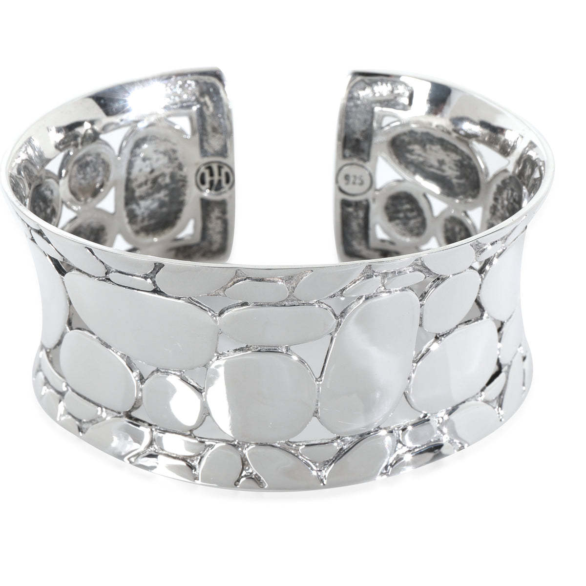 Sterling Silver  Kali Pebble Wide Cuff Bracelet