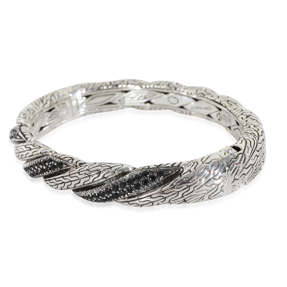 John Hardy Sterling Silver Sapphire Twist Chain Lava Bangle Bracelet sv