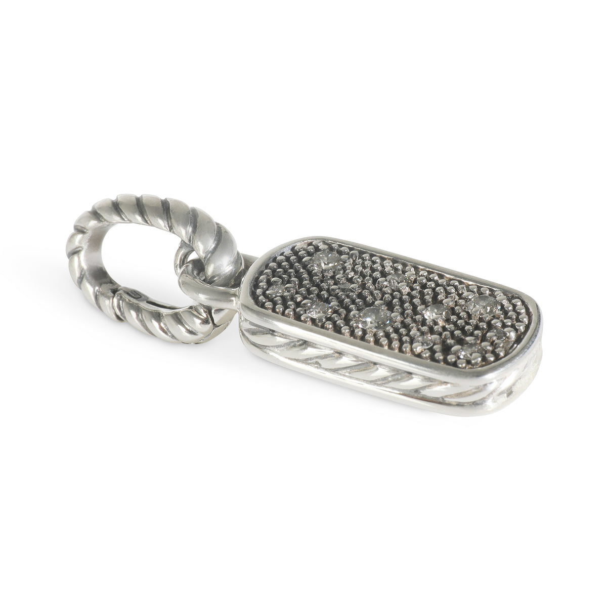 Sterling Silver Diamond Mini Midnight Melange Dog Tag Pendant