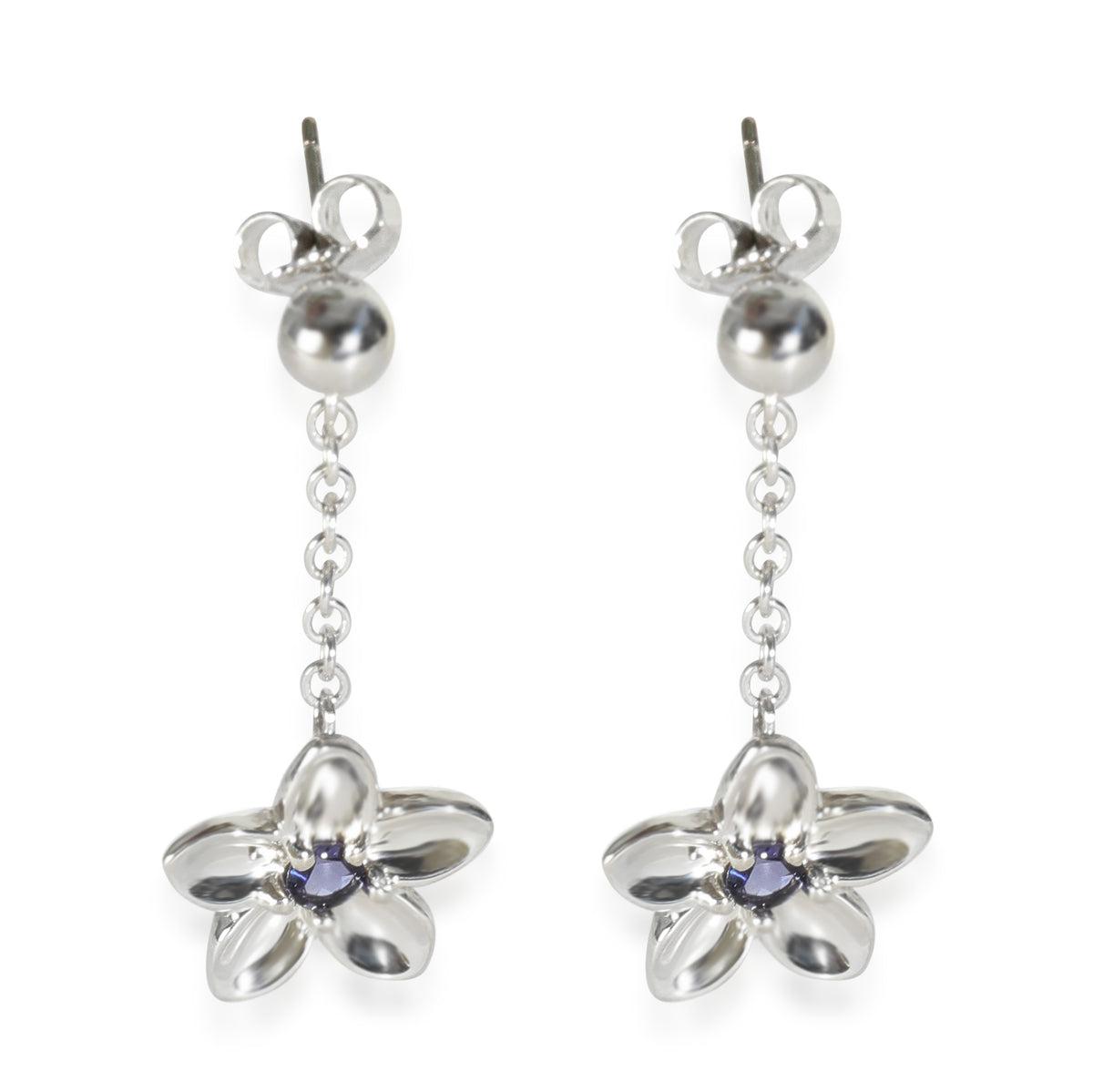 Sterling Silver Iolite Vintage Flower Earrings