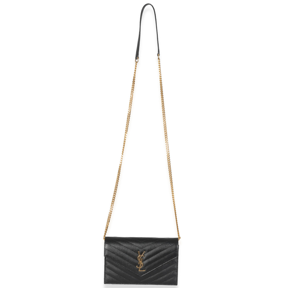 Black Grain De Poudre Matelasse Chevron Monogram Chain Wallet
