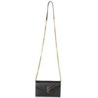 Black Grain De Poudre Matelasse Chevron Monogram Chain Wallet