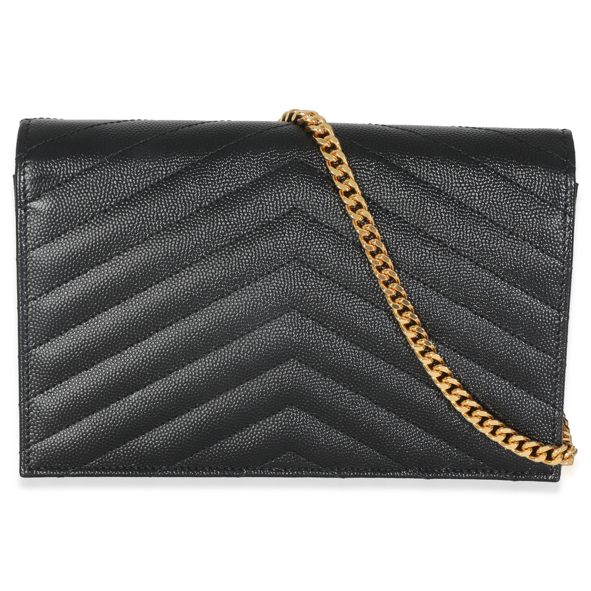 Black Grain De Poudre Matelasse Chevron Monogram Chain Wallet