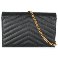 Black Grain De Poudre Matelasse Chevron Monogram Chain Wallet