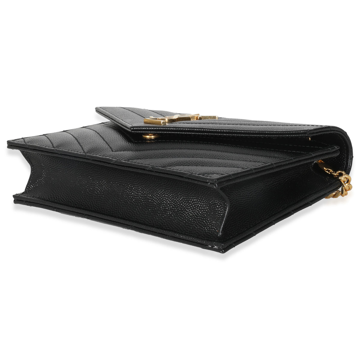 Black Grain De Poudre Matelasse Chevron Monogram Chain Wallet