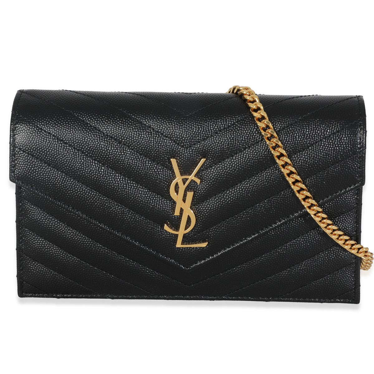 Black Grain De Poudre Matelasse Chevron Monogram Chain Wallet