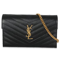 Black Grain De Poudre Matelasse Chevron Monogram Chain Wallet