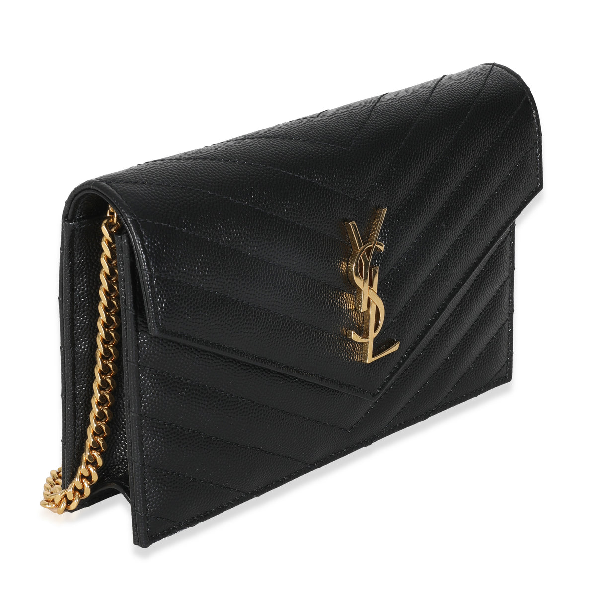 Black Grain De Poudre Matelasse Chevron Monogram Chain Wallet