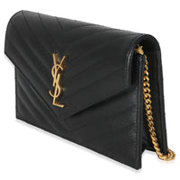Black Grain De Poudre Matelasse Chevron Monogram Chain Wallet