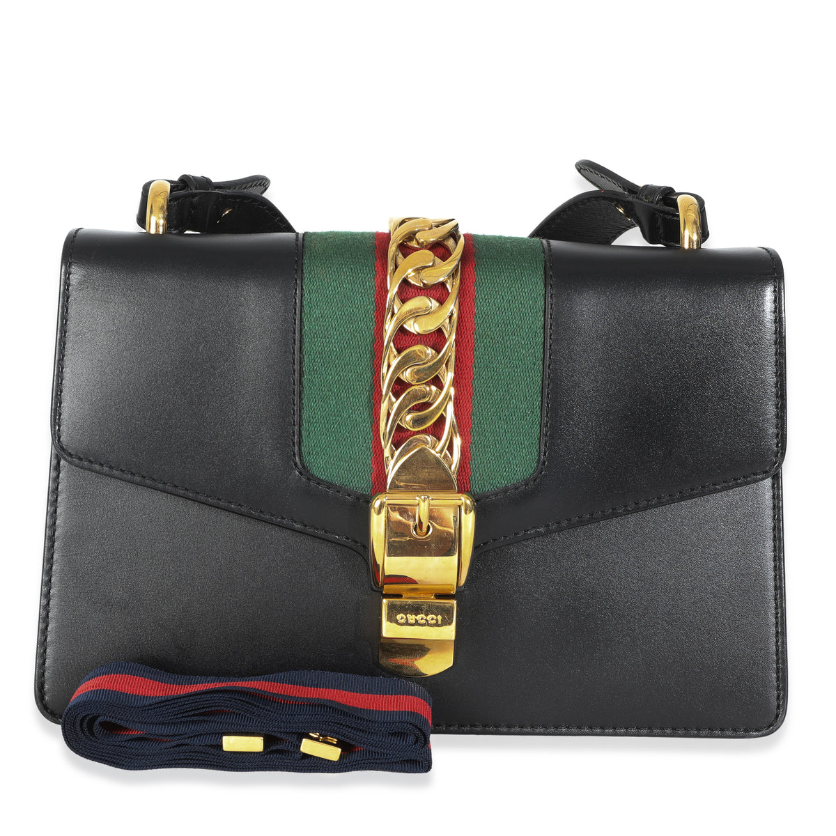 Black Calfskin Web Small Sylvie Shoulder Bag