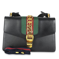 Black Calfskin Web Small Sylvie Shoulder Bag