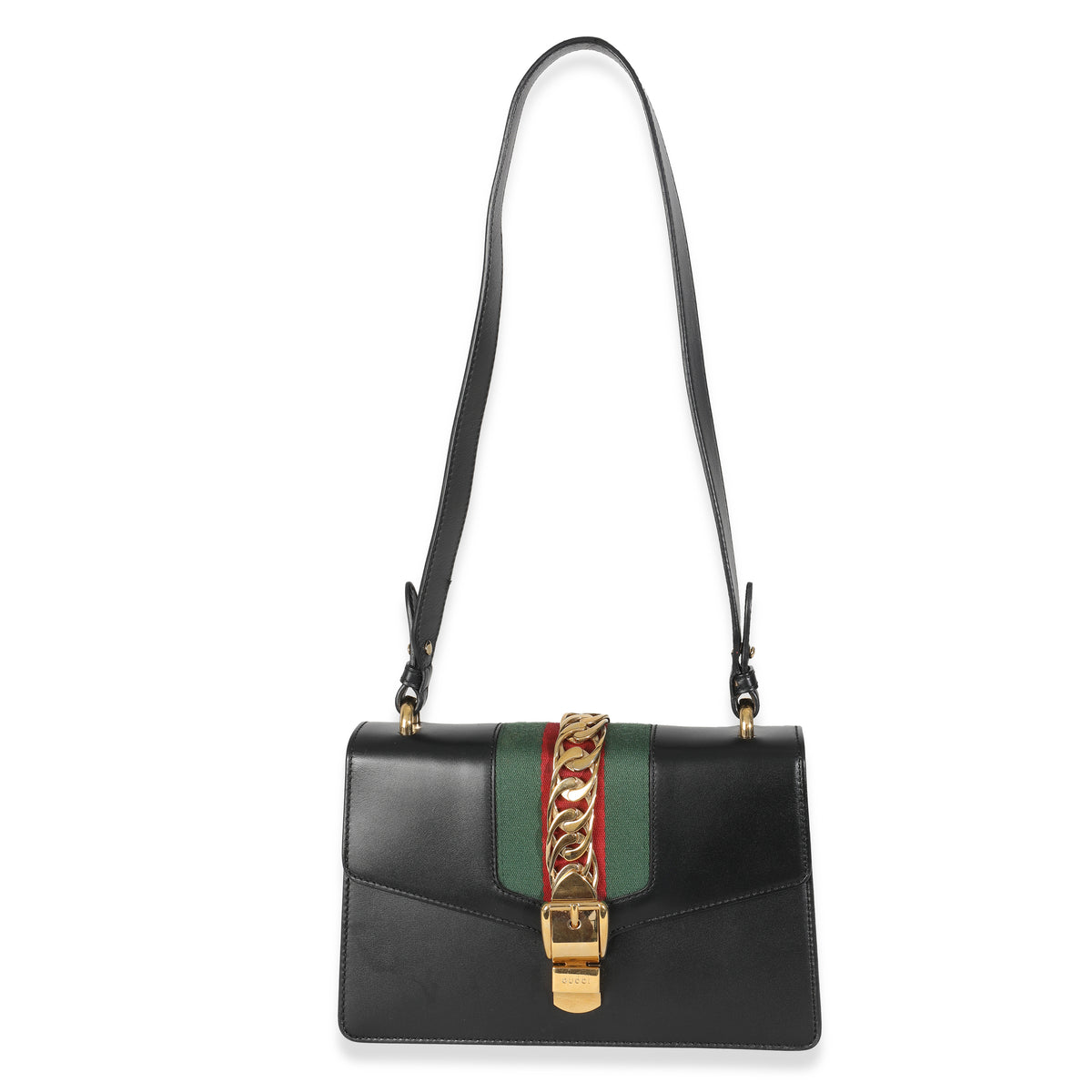 Black Calfskin Web Small Sylvie Shoulder Bag