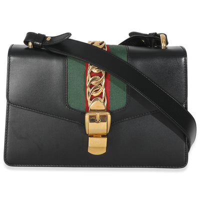 Black Calfskin Web Small Sylvie Shoulder Bag