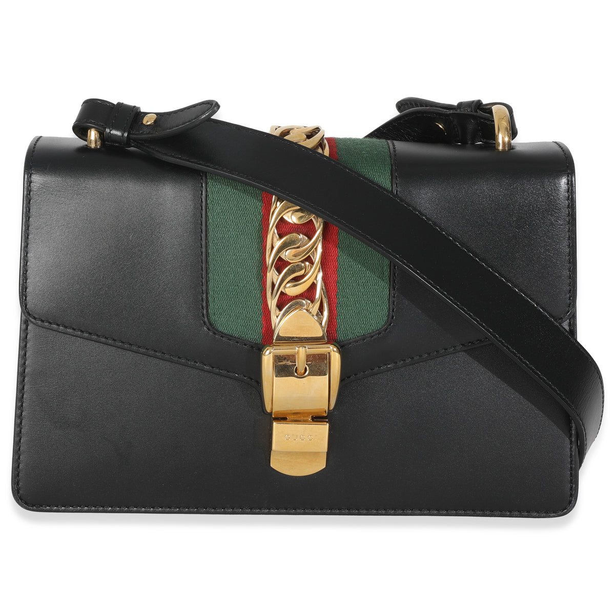 Black Calfskin Web Small Sylvie Shoulder Bag