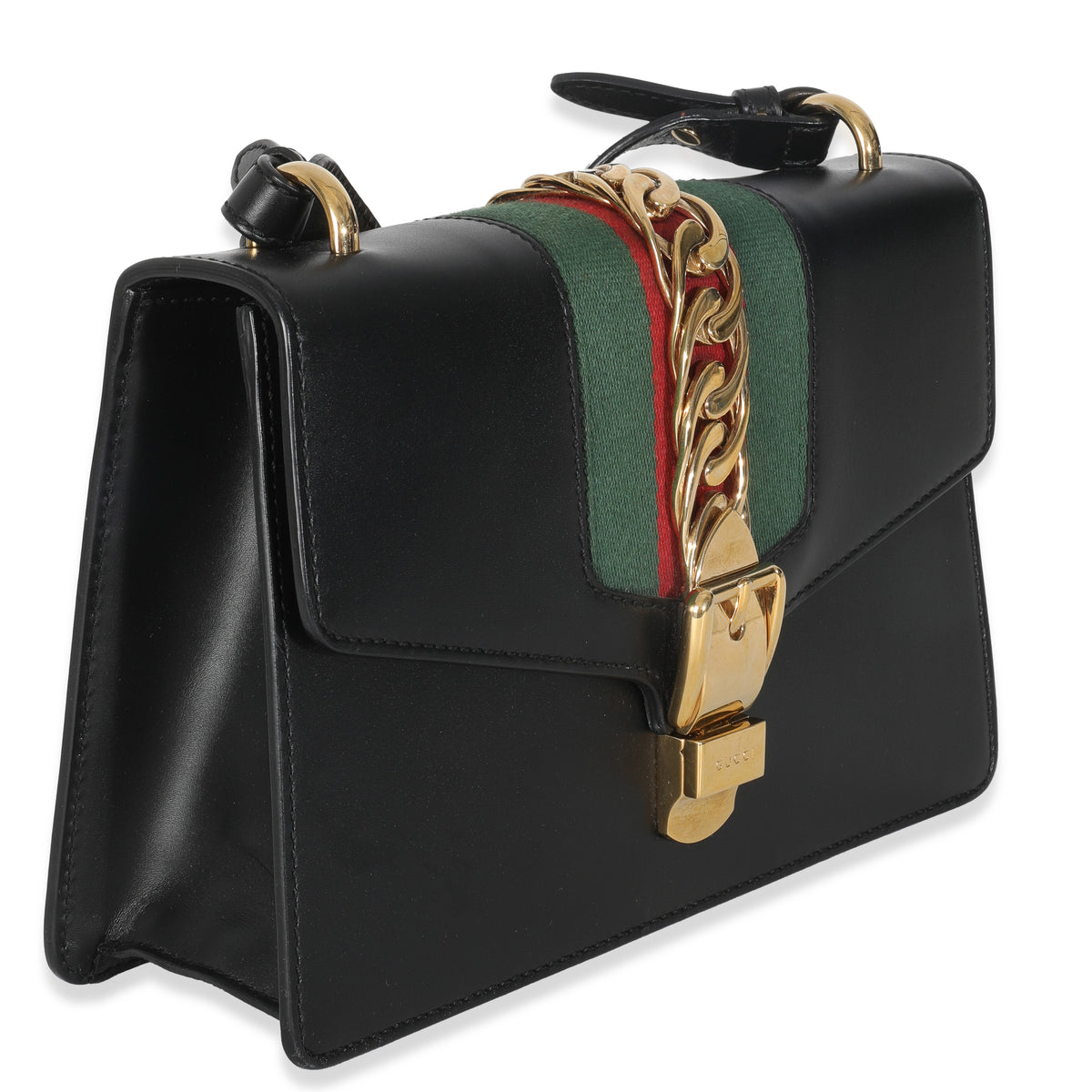 Black Calfskin Web Small Sylvie Shoulder Bag