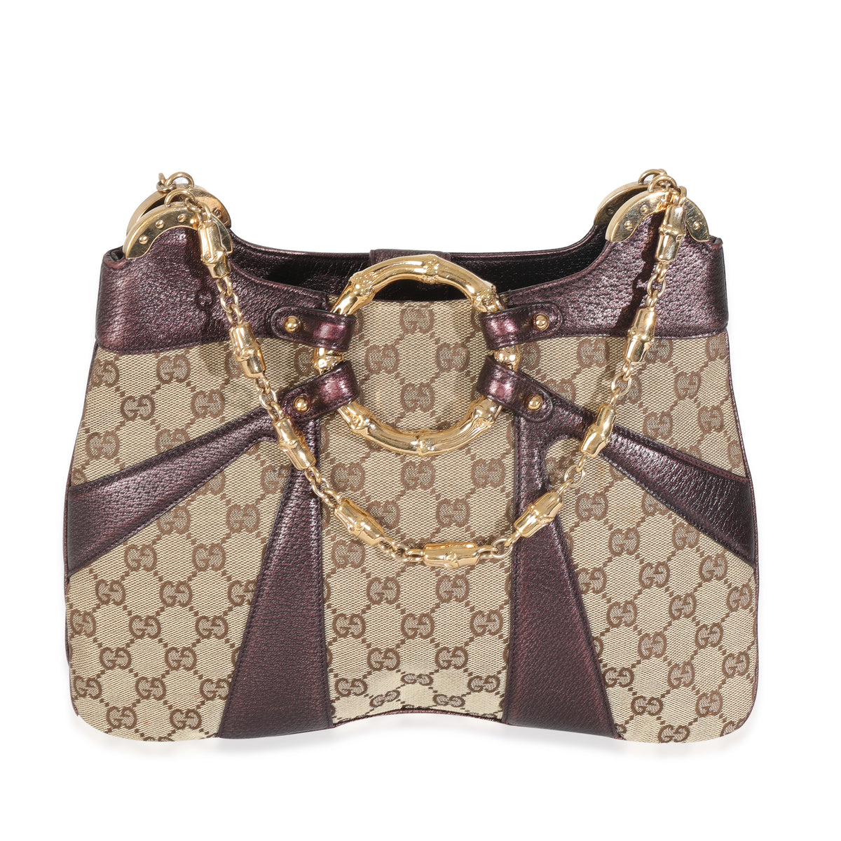 Tom Ford Metallic Purple Beige Monogram Bamboo Chain Shoulder Bag