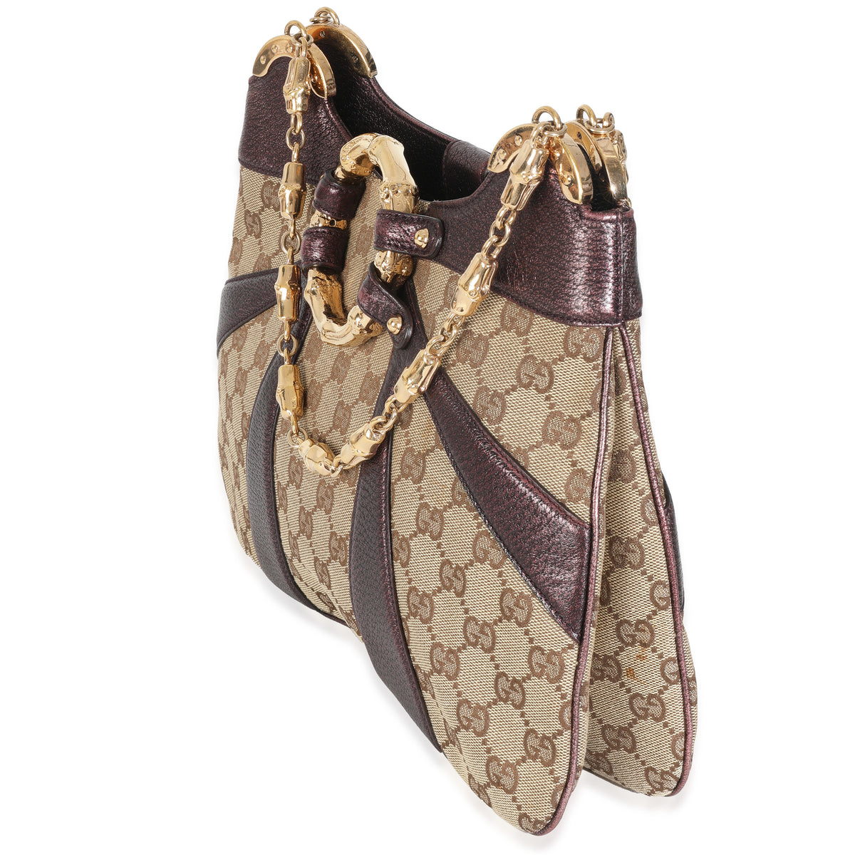 Tom Ford Metallic Purple Beige Monogram Bamboo Chain Shoulder Bag