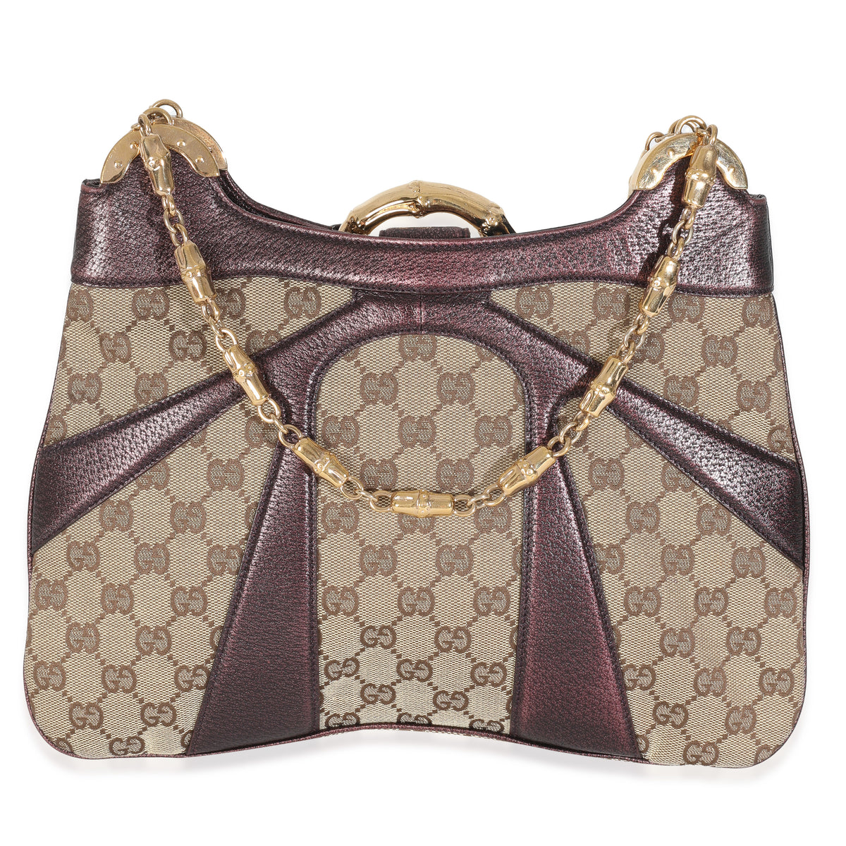 Tom Ford Metallic Purple Beige Monogram Bamboo Chain Shoulder Bag