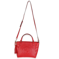 Red Pebbled Calfskin Small Soho Top Handle Bag