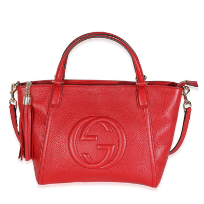 Red Pebbled Calfskin Small Soho Top Handle Bag