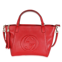 Red Pebbled Calfskin Small Soho Top Handle Bag