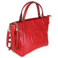 Red Pebbled Calfskin Small Soho Top Handle Bag