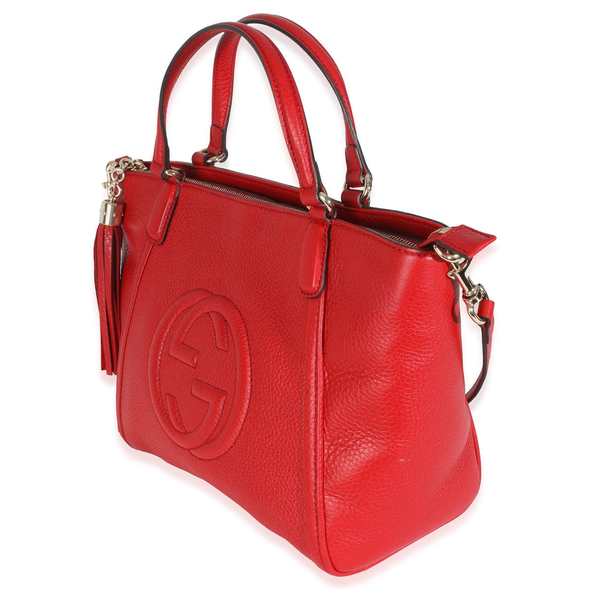 Red Pebbled Calfskin Small Soho Top Handle Bag
