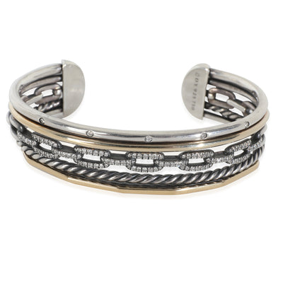 Yellow Gold & Sterling Silver Diamond Stax 5 Row Cuff Bracelet