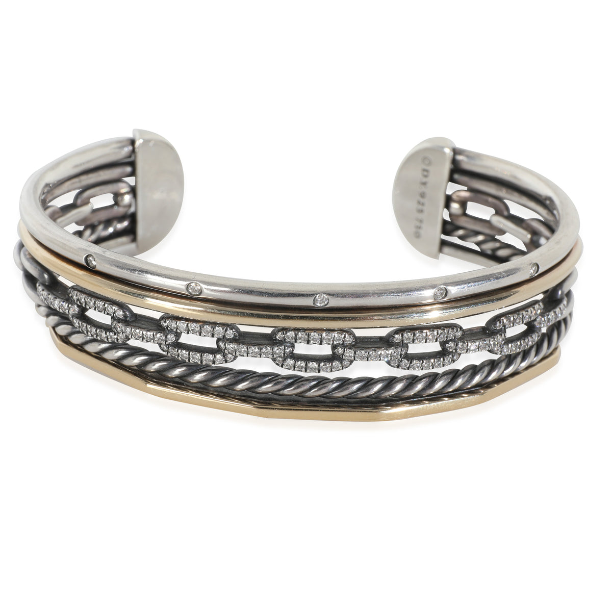 Yellow Gold & Sterling Silver Diamond Stax 5 Row Cuff Bracelet