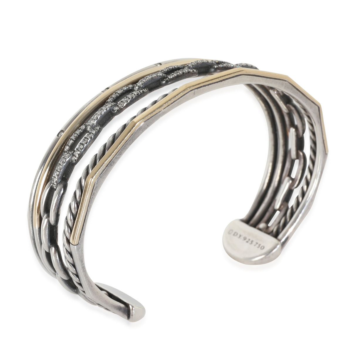 Yellow Gold & Sterling Silver Diamond Stax 5 Row Cuff Bracelet