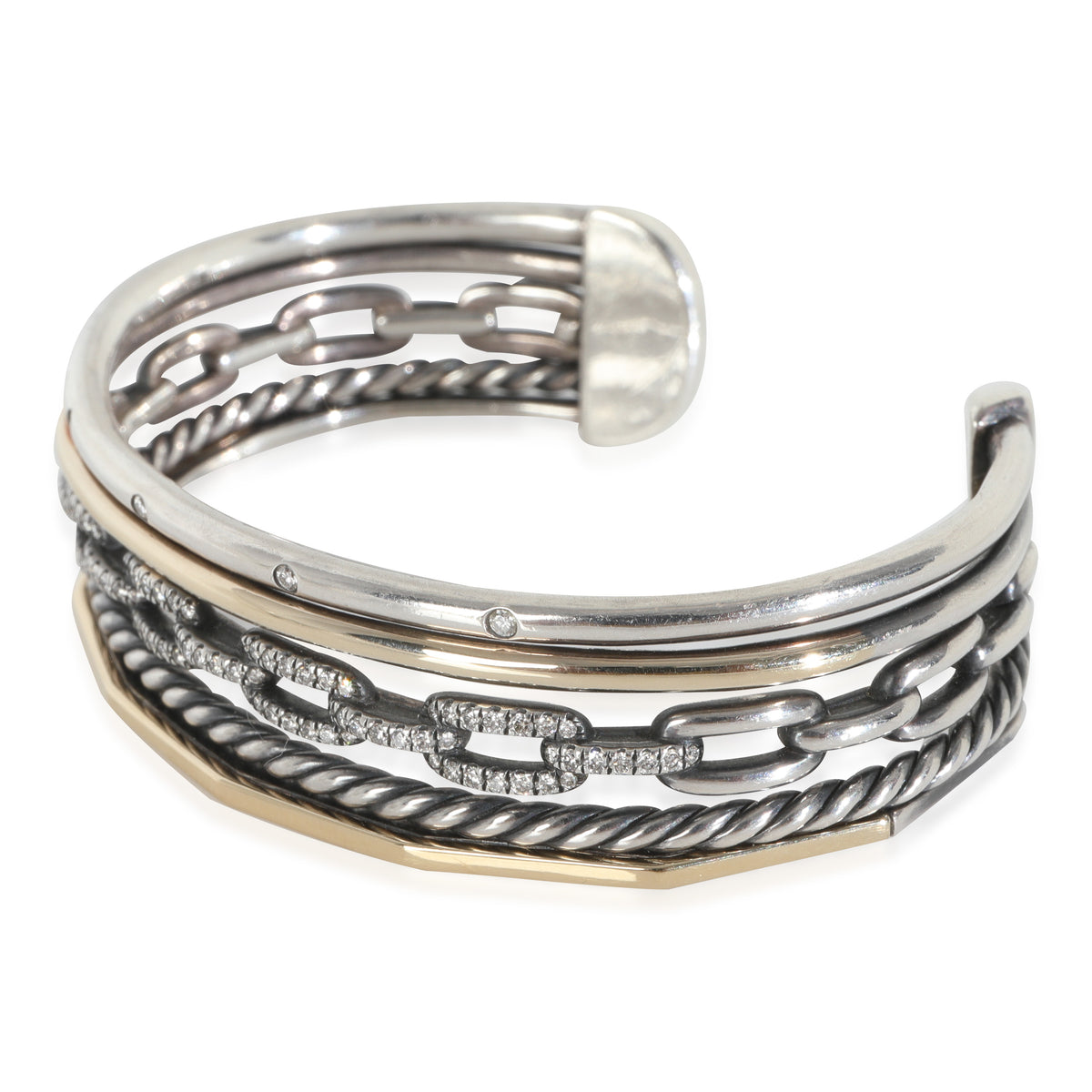 Yellow Gold & Sterling Silver Diamond Stax 5 Row Cuff Bracelet