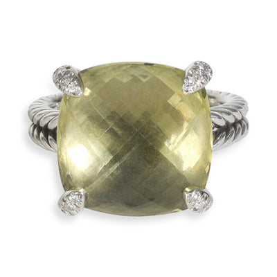 Sterling Silver Lemon Quartz and Diamond Chatelaine Ring