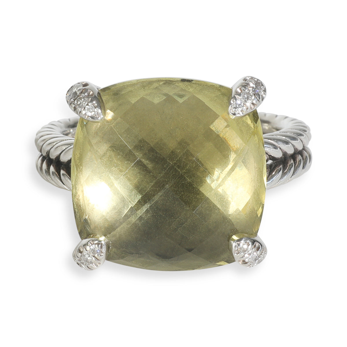 Sterling Silver Lemon Quartz and Diamond Chatelaine Ring