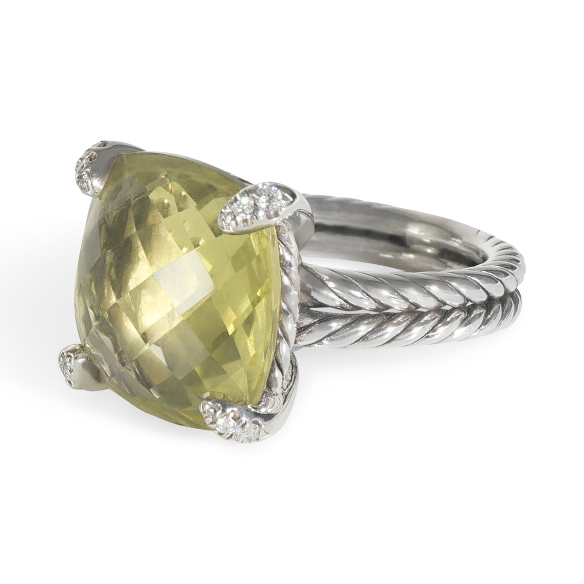 Sterling Silver Lemon Quartz and Diamond Chatelaine Ring
