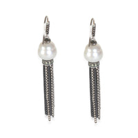 Sterling Silver Pearl and Diamond Tassel Earrings