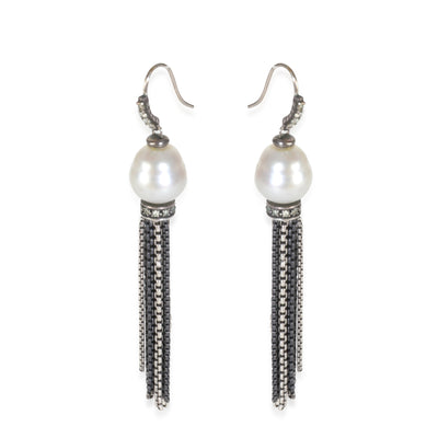 Sterling Silver Pearl and Diamond Tassel Earrings