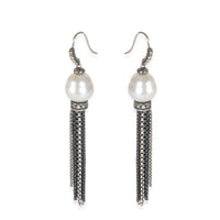 Sterling Silver Pearl and Diamond Tassel Earrings