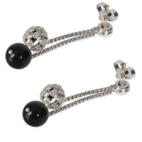 Sterling Silver Onyx and Diamond Ball Drop Earrings