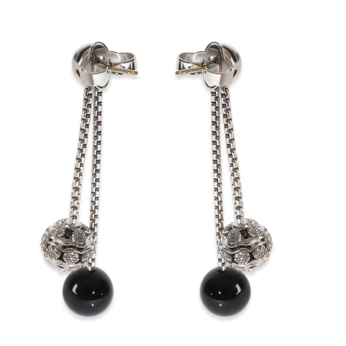 Sterling Silver Onyx and Diamond Ball Drop Earrings