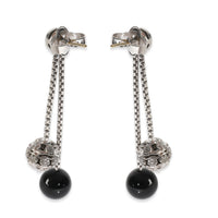 Sterling Silver Onyx and Diamond Ball Drop Earrings