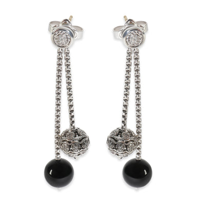 Sterling Silver Onyx and Diamond Ball Drop Earrings