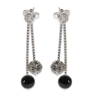 Sterling Silver Onyx and Diamond Ball Drop Earrings